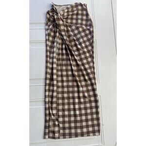 ASOS Designs Women’s Plaid Brown Faux Wrap Skirt High Slit Size 8